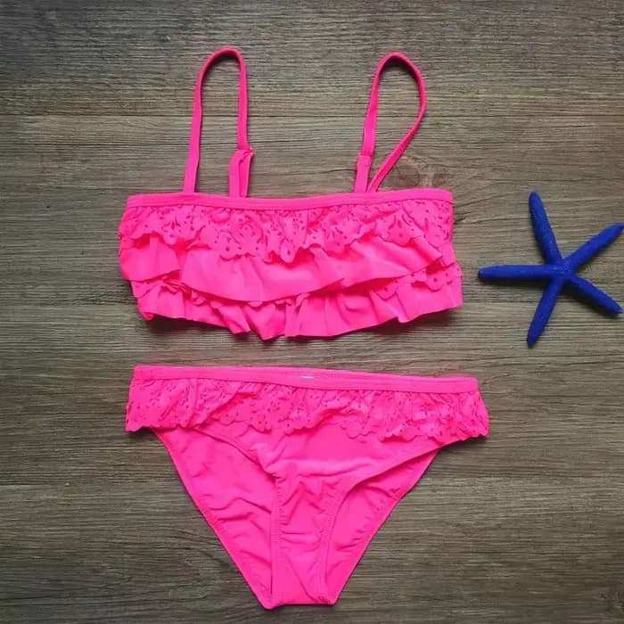 Maillot de bain deux pièces pour filles, bikini, ensemble deux pièces, uni, amissié, tankini, pour enfants et adolescents