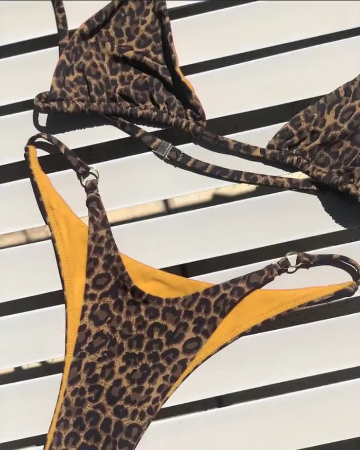 Sexy léopard Bikini costume femmes sangle Push Up maillot de bain trois Points
