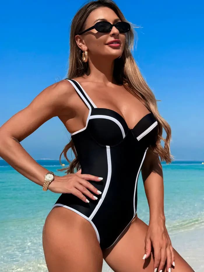 2025 nouveau blanc rayé une pièce maillot de bain pour femmes