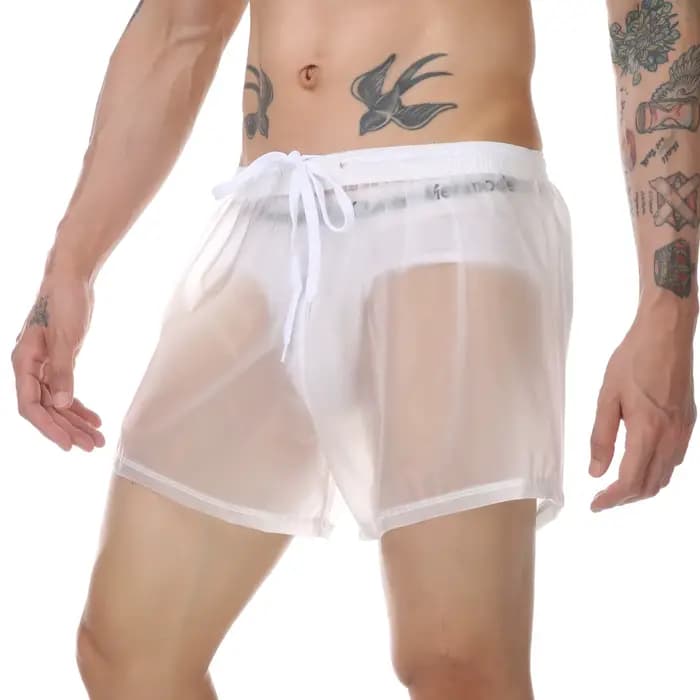 Hommes plage troncs homme maillot de bain Transparent Sexy