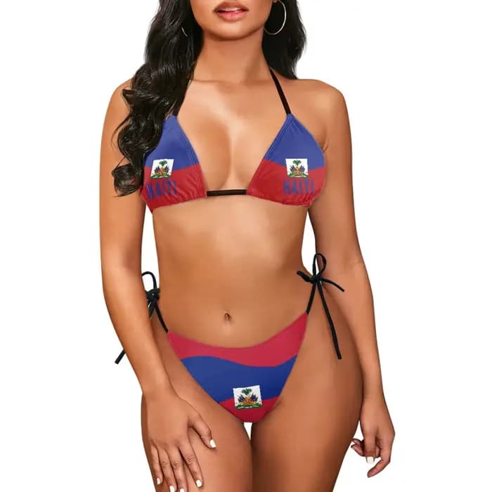 Été haïtien patriotique licou dos nu Bikini ensemble personnalisé
