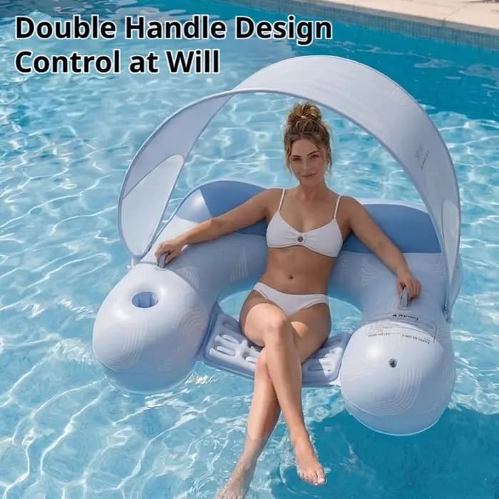 Chaise longue gonflable flottante pour piscine avec pare-soleil amovible, protection UV, porte-gobelet, pour l'été, la plage et les activités de plein air