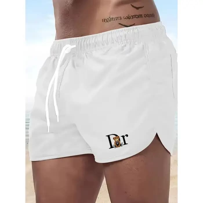 Shorts de plage à la mode pour hommes, imprimé DR Bear, séchage rapide, avec cordon de serrage, pour le surf