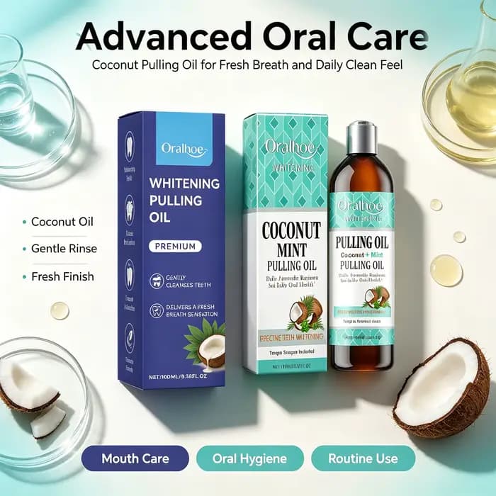 Bain de bouche à l'huile de coco Oralloe pour un nettoyage en profondeur des dents et des gencives, haleine fraîche, avec gratte-langue