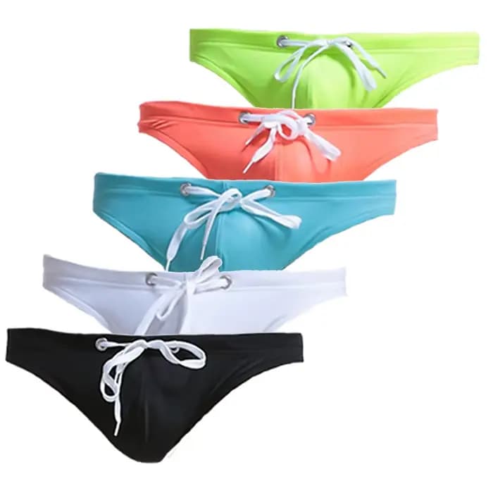 Lot de 5 Mini slips pour hommes, maillot de bain Super Sexy, sous-vêtements de plage, Tanga, poche, Bikini, Surf, culotte, vêtements de plage