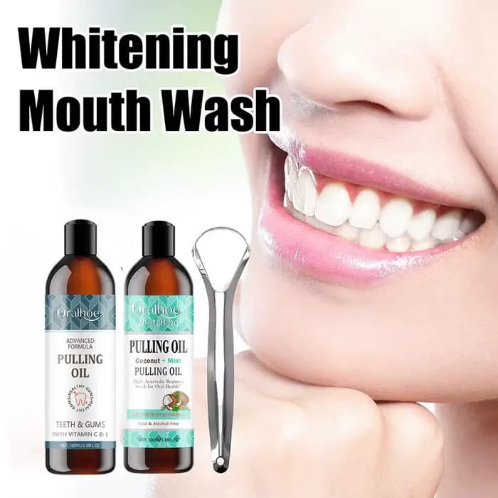 Huile de traction à la menthe AMP, bain de bouche, sans soins buccaux, blanchiment de l'haleine, grattoir frais, soins de santé de la langue et des dents, 100ml
