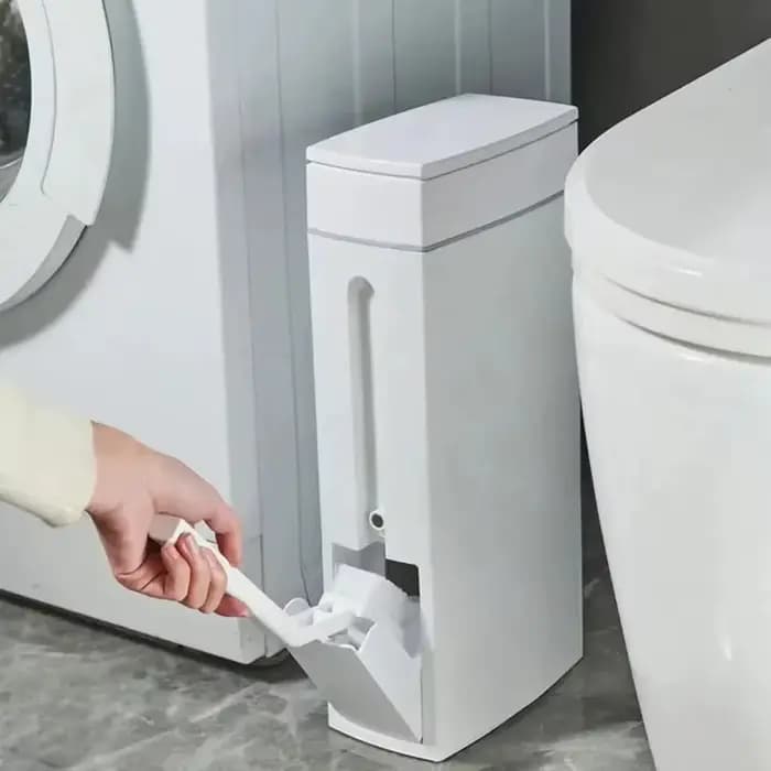 Poubelle de salle de bain domestique avec brosse WC intégrée, poubelle étroite et peu encombrante avec couvercle pour petite salle de bain, accessoire