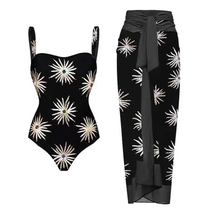 Maillot de bain une pièce à paillettes et jupe