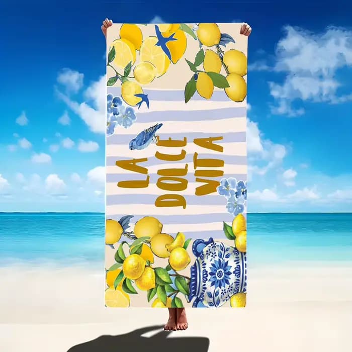 Serviette de plage Amalfi Lemon - Drap de bain en microfibre italien « La Dolce Vita » avec imprimé agrumes
