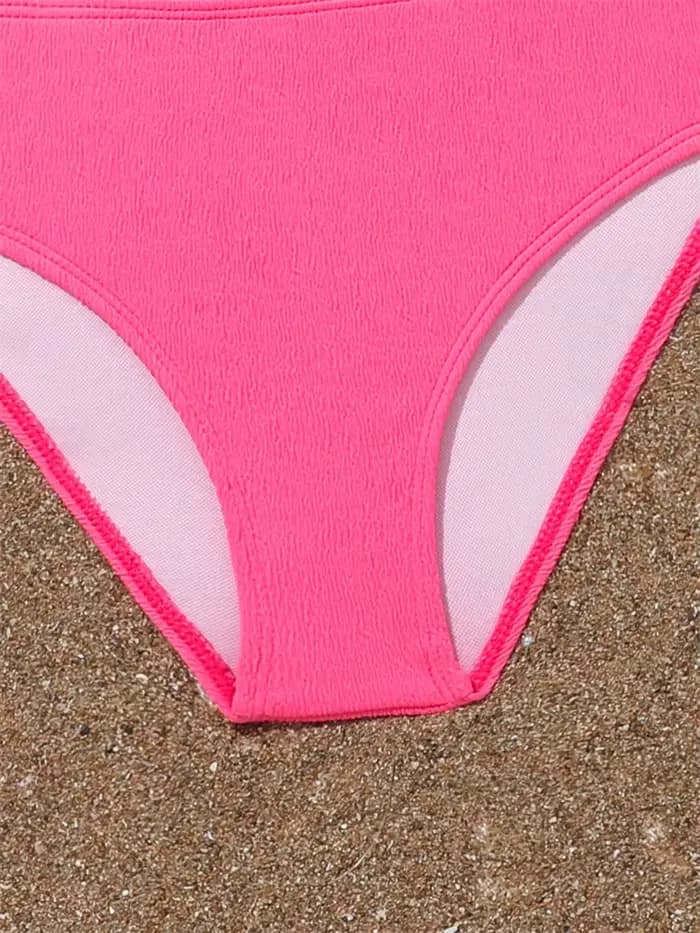 Maillot de bain fille Bikini 2026 nouveau solide une épaule Bikinis ensemble maillots de bain pour enfants été taille haute enfants vêtements de plage maillot de bain