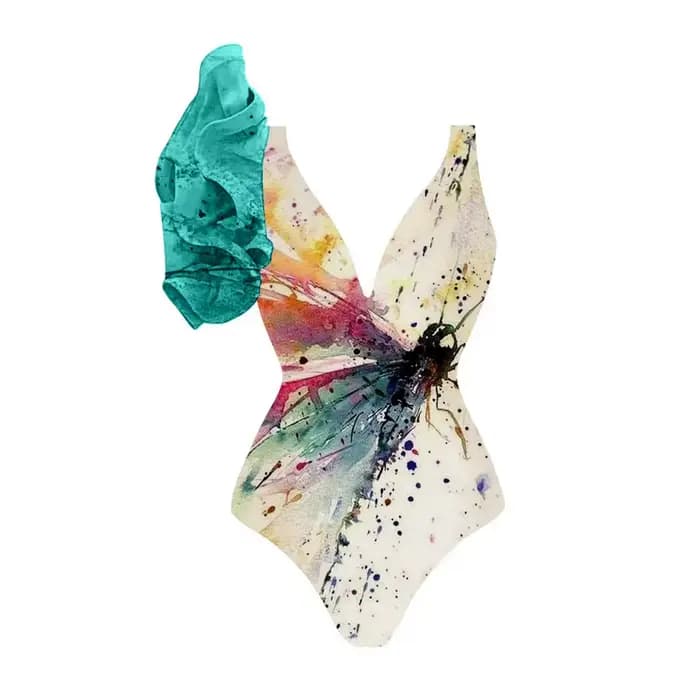 Splash-Ink Art One Initiated Ruffle Swimsuit for Women
