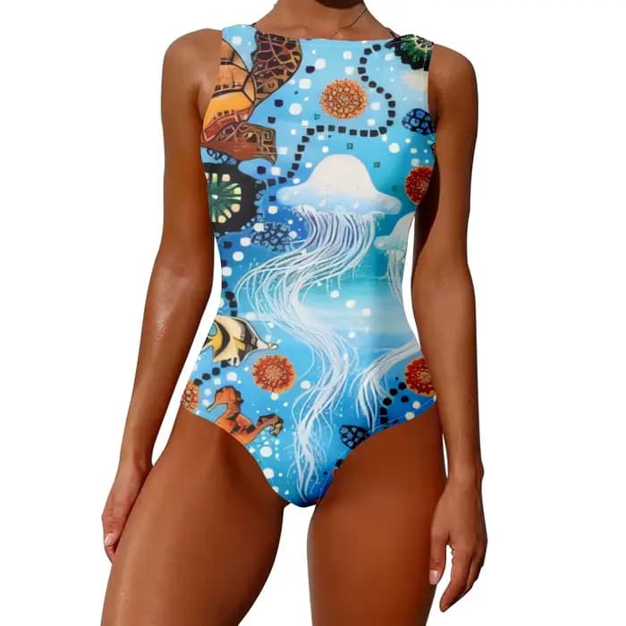 Maillot de bain une pièce grandes vagues écailles de poisson imprimé vêtements de sport décontractés maillots