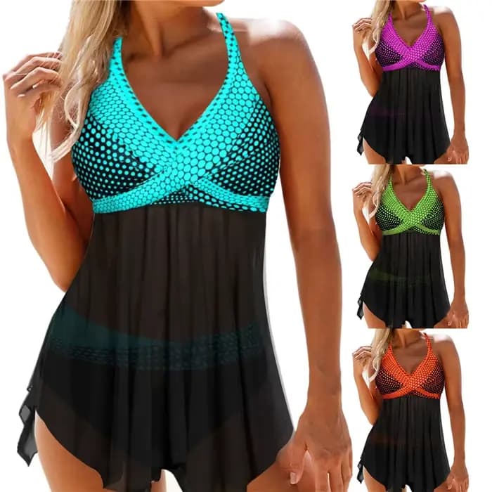 S-3XL grande taille femmes deux pièces maillot de bain col en v sans manches couleur variée hauts lac bleu vert Orange