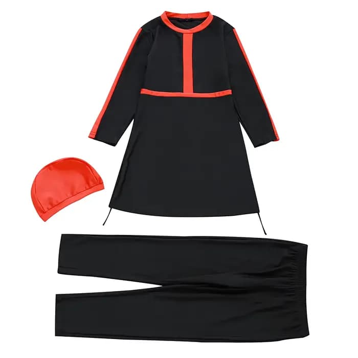 Maillot de Bain Islamique Modeste pour Bol aniques, Burkini, Ensemble 3 Pièces pour Enfants Musulmans, Manches sulf, Couverture Complète, Bonnet de Natation