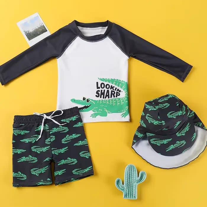 Maillot de bain fendu pour enfants, 3 pièces, motif de dessin animé mignon, ensemble de natation à manches courtes pour enfants de 1 à 12 ans, vêtements de plage