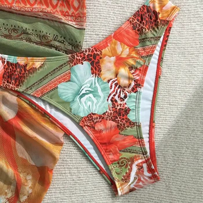 Maillot de bain imprimé fleur Orange, col licou, Triangle, ensemble 3 pièces, Cover-Up, Sexy, pour femmes, vêtements de plage, 2026