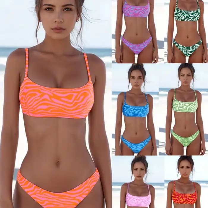 Maillot de bain bikini imprimé zèbre sexy, design fendu, tenue de plage tendance pour femme, en tissu polyester, pour la natation et les loisirs
