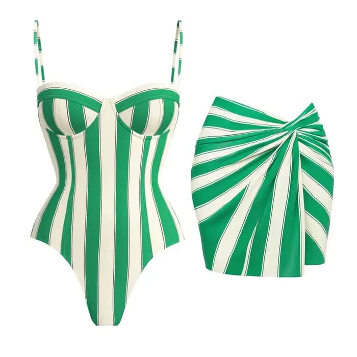 Nouveau 2 pièces maillot de bain rayé 2026 Bandeau Biquini Sexy Bikini femmes maillots de bain Push Up maillots de bain femme Sarong maillot de bain maillots de bain