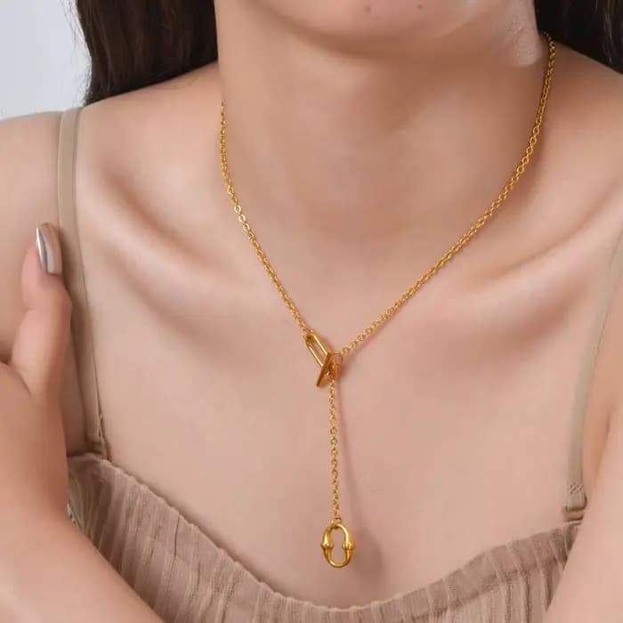 Tigrade – collier avec pendentif géométrique en forme de Y pour femmes, en acier inoxydable, boucle OT, longs colliers à bascule, bijoux cadeaux