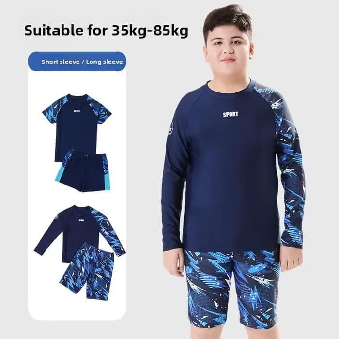 Maillots de bain pour enfants Maillot de bain deux pièces pour garçons Protection solaire professionnelle d'été adapté aux enfants de 9 à 16 ans Tissu en polyester