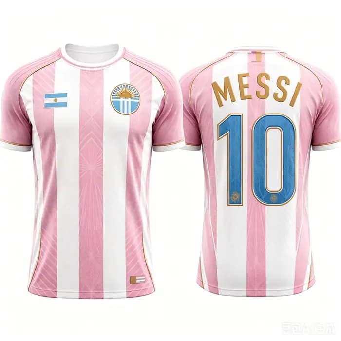 Maillot de football Messi n°10 Argentine, drapeau soleil, rose, blanc, à rayures verticales, imprimé texturé, pour hommes, jeunes et enfants, séchage rapide