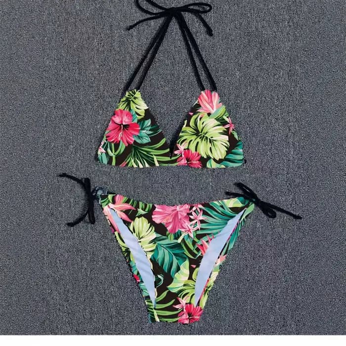 Sexy imprimé fleuri Bikini ensemble femmes maillot de bain deux pièces maillots de bain Triangle maillots de bain femmes à lacets maillot de bain Biquine Brasileiro