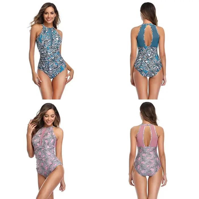 Maillot de bain en dentelle et maille plissée pour femmes