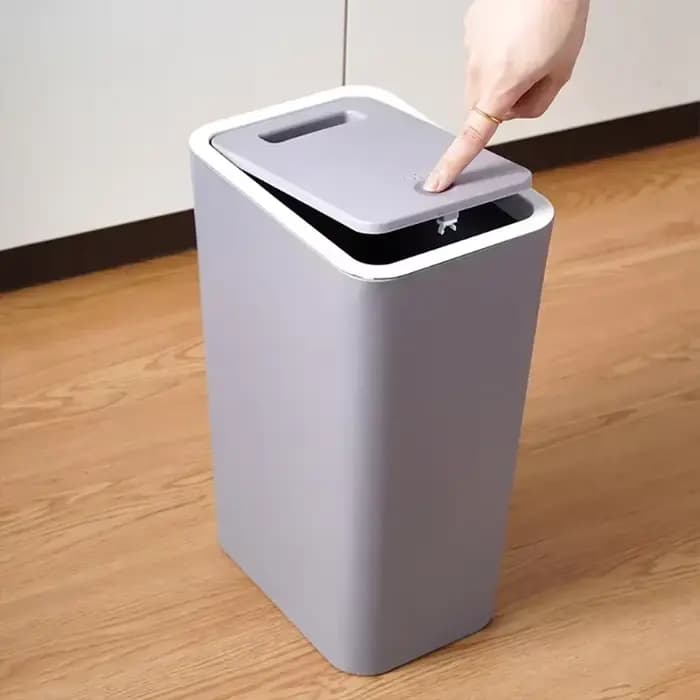 Poubelle de salle de bain - 10L, petite poubelle avec couvercle à pression pour toilettes, chambre à coucher, salon - Poubelle en plastique avec H0255