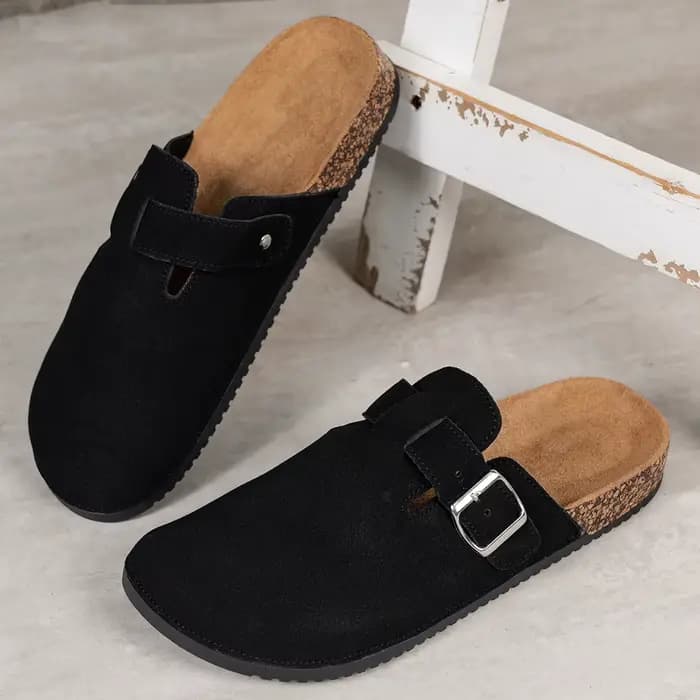 Mules décontractées à enfiler de couleur unie pour hommes, semelle souple confortable antidérapante et durable, conception à bout rond, tige en tissu confortable, semelle en PVC, fermeture à enfiler, 