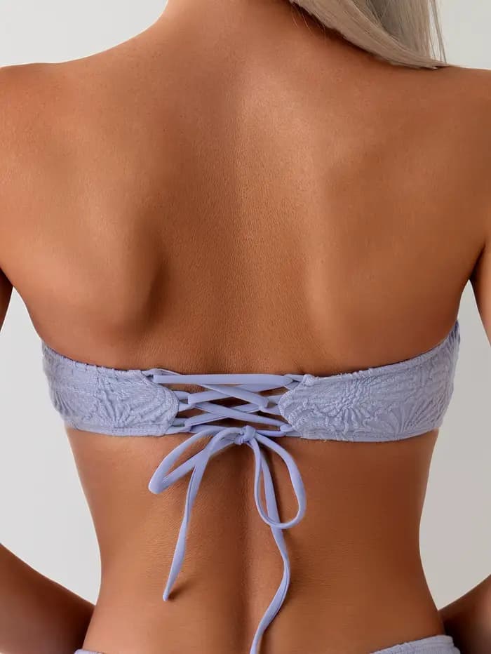 Bikini bandeau sexy 2026 pour femme, avec haut court rembourré push-up et bas taille haute, maillot de bain deux pièces violet d'été