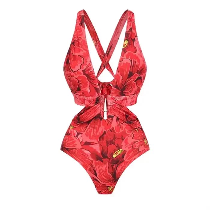 Ensemble de maillot de bain deux pièces imprimé fleuri fleur rouge fleuri vacances ensemble une pièce maillots de bain maillot de bain Bikini Resort vêtements de vacances