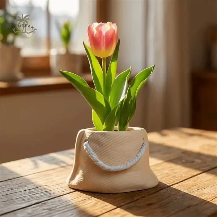 Pot de fleurs en céramique unique pour plantes succulentes, mini pot décoratif pour cactus, pot en forme de sac pour oignon vert, idéal pour offrir