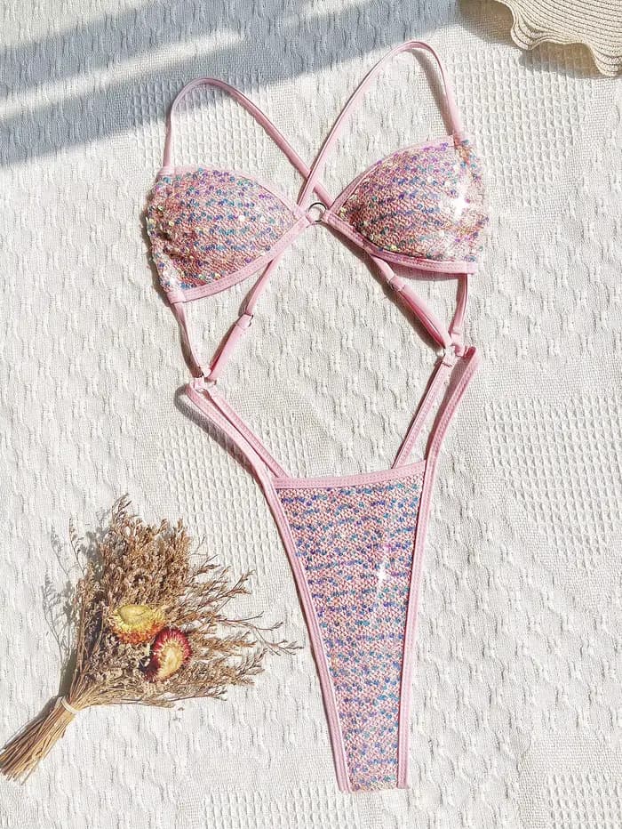 Micro maillot de bain à paillettes noires