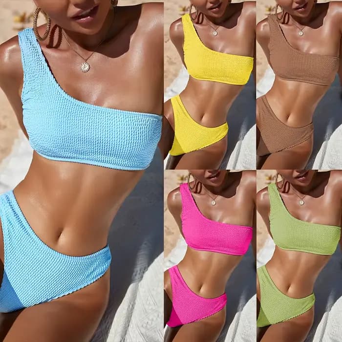 Une épaule Bikini texturé maillots de bain coupe haute maillot