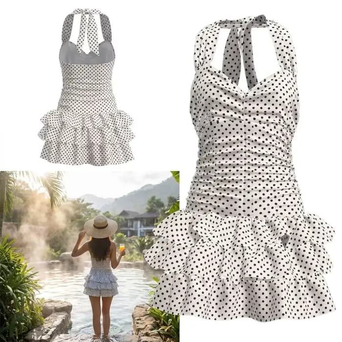 Maillot de bain une pièce à volants et pois