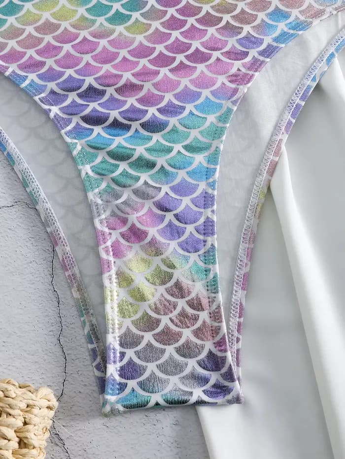 Maillot de bain une pièce imprimé écailles de sirène pour femmes