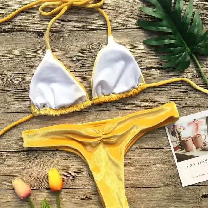 Maillot de bain bikini en velours, style string, dos nu, à bretelles, classique, deux pièces, pour femme, tenue de plage 2026, ensemble de bikinis triangle