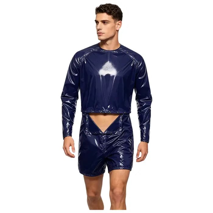 Maillot de bain une pièce brillant imperméable pour homme, avec découpes, manches longues, short boxer détachable, combinaison de plage