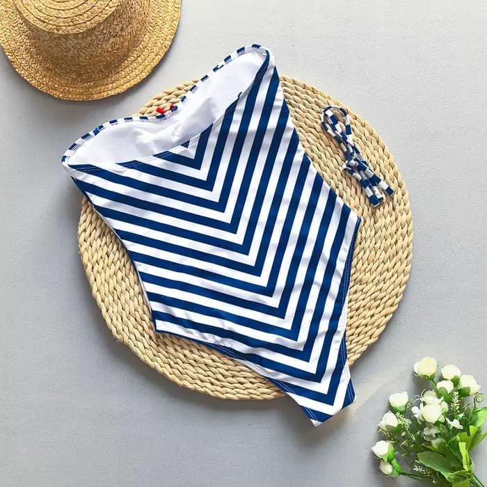 Maillot de bain une pièce Bandeau à rayures bleues