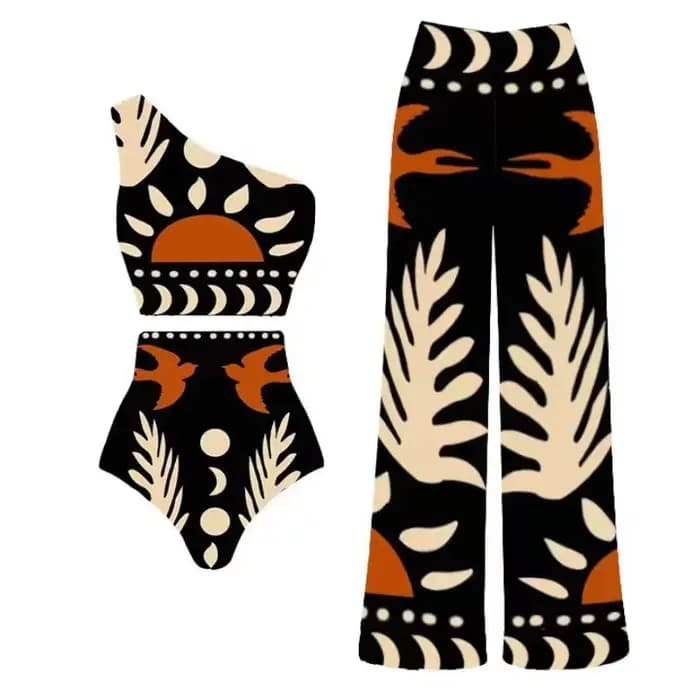 Maillot de bain une pièce imprimé femmes Bikini avec ensemble de plage nouveau une épaule taille haute