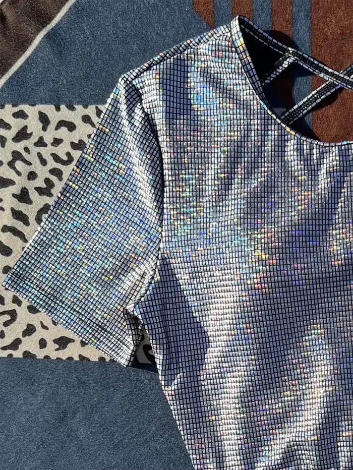 Maillot de bain deux pièces argenté à sequins pour femme