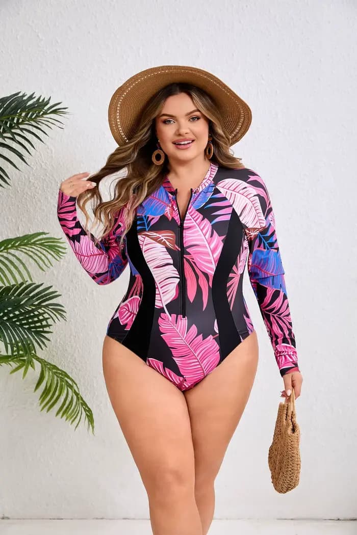 Maillot de bain grande taille pour femme, manches longues, fermeture éclair avant, protection anti-UV UPF 50+, nouvelle collection 2026, tenue de plage