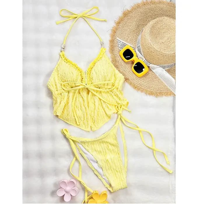 Femmes maillot de bain Sexy Bikini jaune maillots