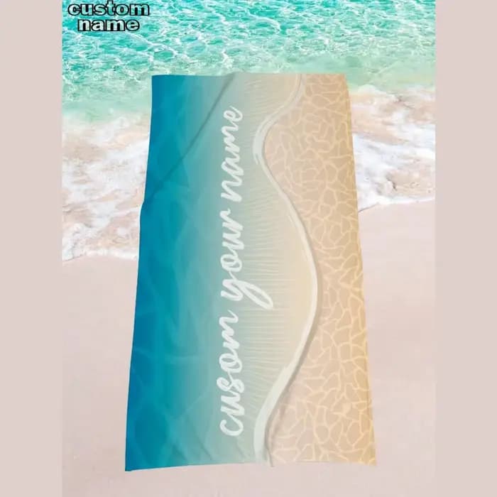 Eau de mer nom personnalisé serviettes de plage côté de mer serviette personnalisée piscine vacances cadeaux