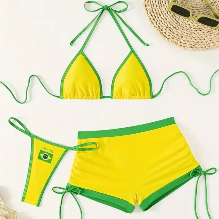 Maillot de bain trois pièces avec drapeau du brésil