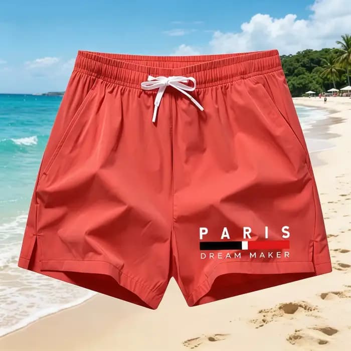 Short de plage imprimé Paris pour hommes, pantalon de bain extensible avec cordon de serrage à la taille, short de surf décontracté et ample, grande taille s-5XL