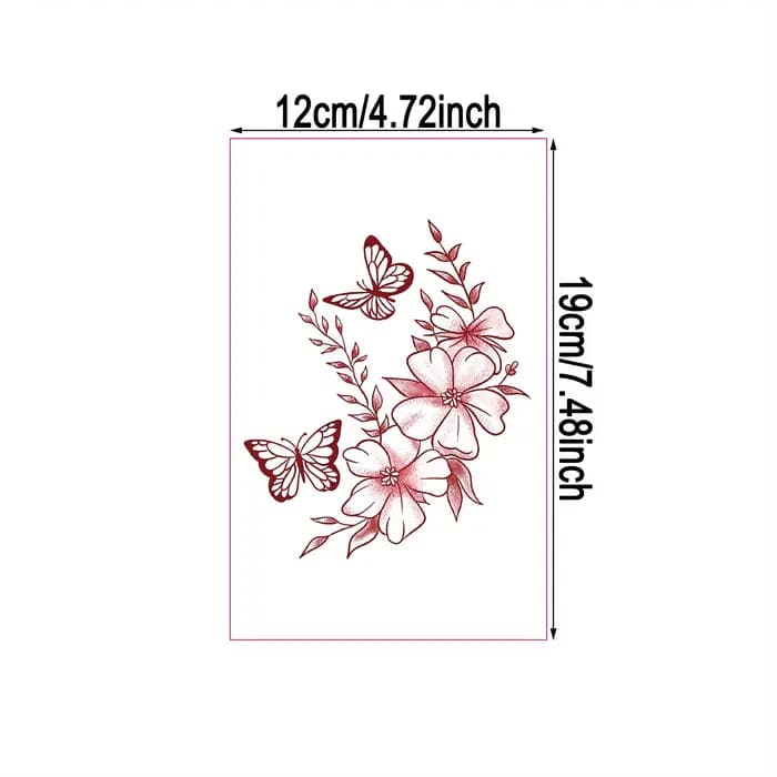 Autocollants de tatouage temporaire fleur papillon, faux tatouages imperméables, derniers 2-5 jours, 1 feuille