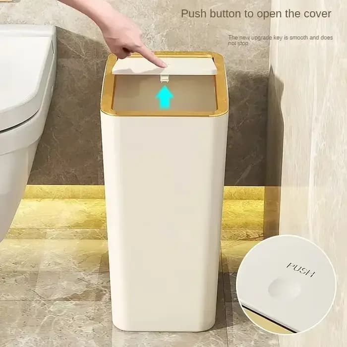 Poubelle de salle de bain - 10L, petite poubelle avec couvercle à pression pour toilettes, chambre à coucher, salon - Poubelle en plastique avec H0255