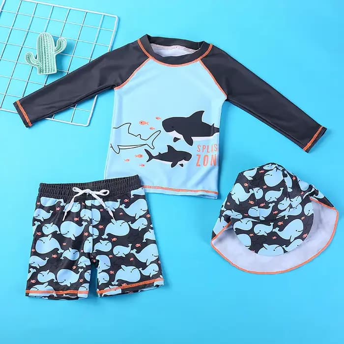 Maillot de bain fendu pour enfants, 3 pièces, motif de dessin animé mignon, ensemble de natation à manches courtes pour enfants de 1 à 12 ans, vêtements de plage