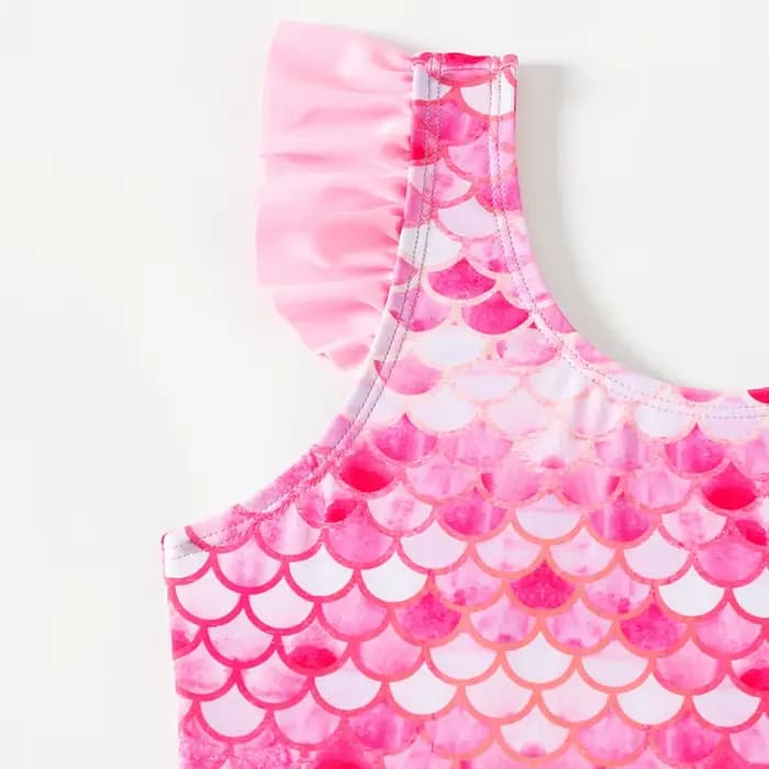 Nouveau maillot de bain une pièce pour filles avec jupe de plage rose imprimé sirène